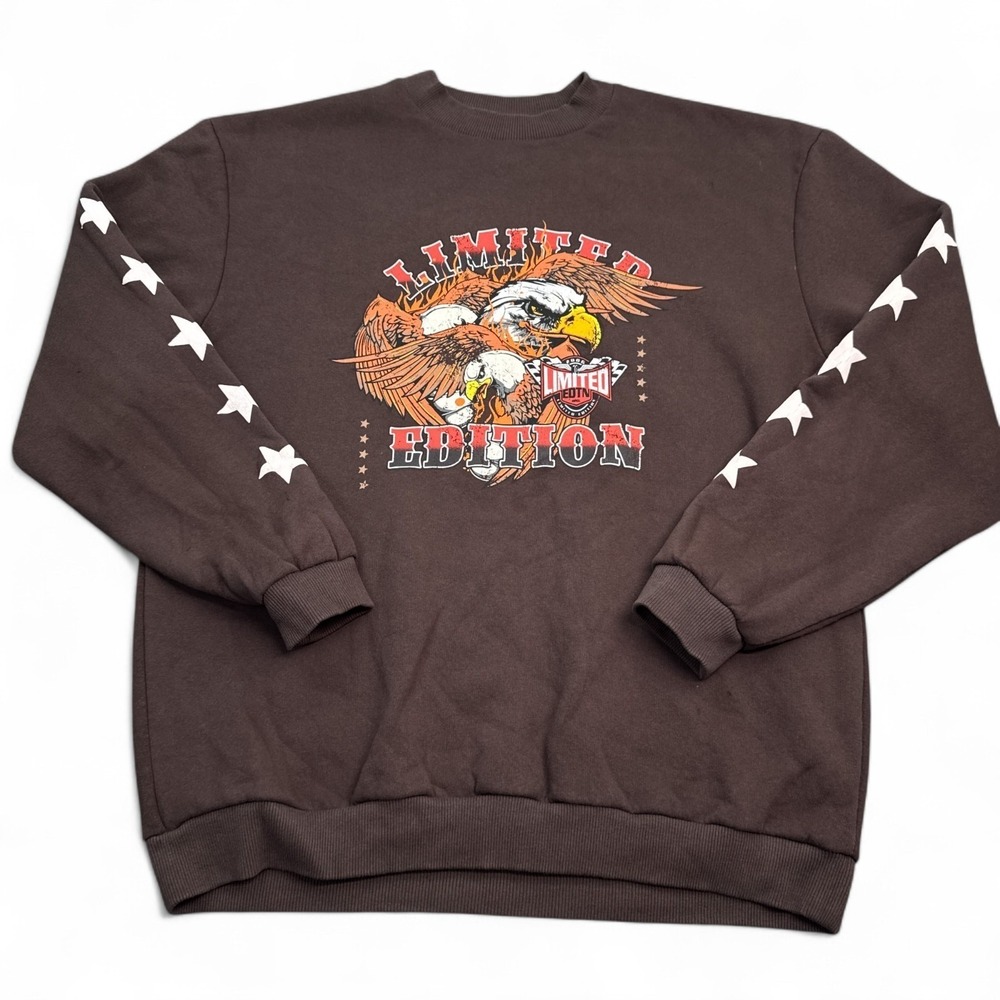 Boohoo MAN Oversized Pullover Mens Size Medium Vintage Style Biker Sweatshirt‎